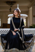 Dixz Fashion Faux Georgette With Sequins and Zari Embroidered Work Gown
