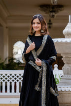 Dixz Fashion Faux Georgette With Sequins and Zari Embroidered Work Gown