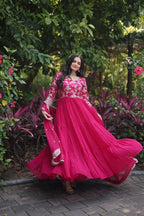 Dixz Fashion Designer Faux Blooming & Viscose Jacquard Frill Gown with Sequins Embroidered Dupatta