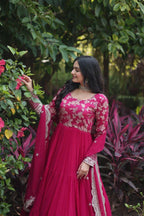Dixz Fashion Designer Faux Blooming & Viscose Jacquard Frill Gown with Sequins Embroidered Dupatta