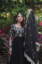 Dixz Fashion Designer Faux Blooming & Viscose Jacquard Frill Gown with Sequins Embroidered Dupatta