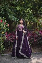Dixz Fashion Designer Faux Blooming & Viscose Jacquard Frill Gown with Sequins Embroidered Dupatta