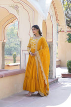 Dixz Fashion Designer Faux Blooming & Viscose Jacquard Frill Gown with Sequins Embroidered Dupatta
