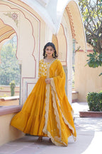 Dixz Fashion Designer Faux Blooming & Viscose Jacquard Frill Gown with Sequins Embroidered Dupatta