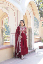 Dixz Fashion Designer Faux Blooming & Viscose Jacquard Frill Gown with Sequins Embroidered Dupatta