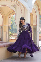 Dixz Fashion Designer Faux Blooming & Viscose Jacquard Frill Gown with Sequins Embroidered Dupatta