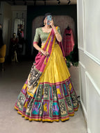 DIXZ FASHION KALAMKARI TUSSAR SILK LEHENGA CHOLI WITH DUPATTA