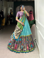 DIXZ FASHION KALAMKARI TUSSAR SILK LEHENGA CHOLI WITH DUPATTA