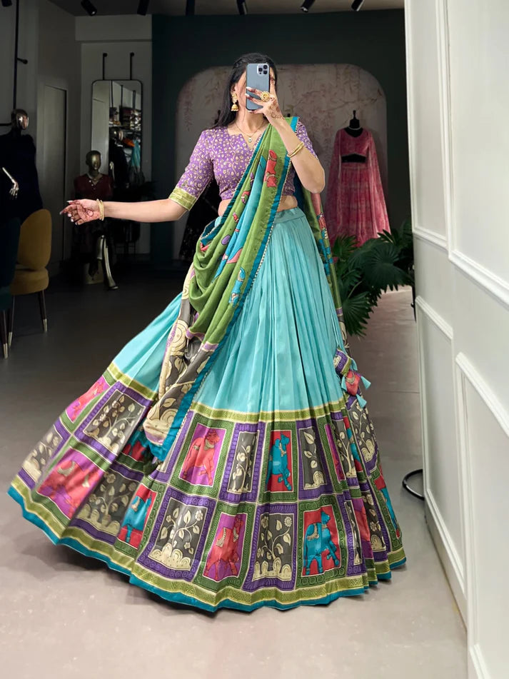 DIXZ FASHION KALAMKARI TUSSAR SILK LEHENGA CHOLI WITH DUPATTA