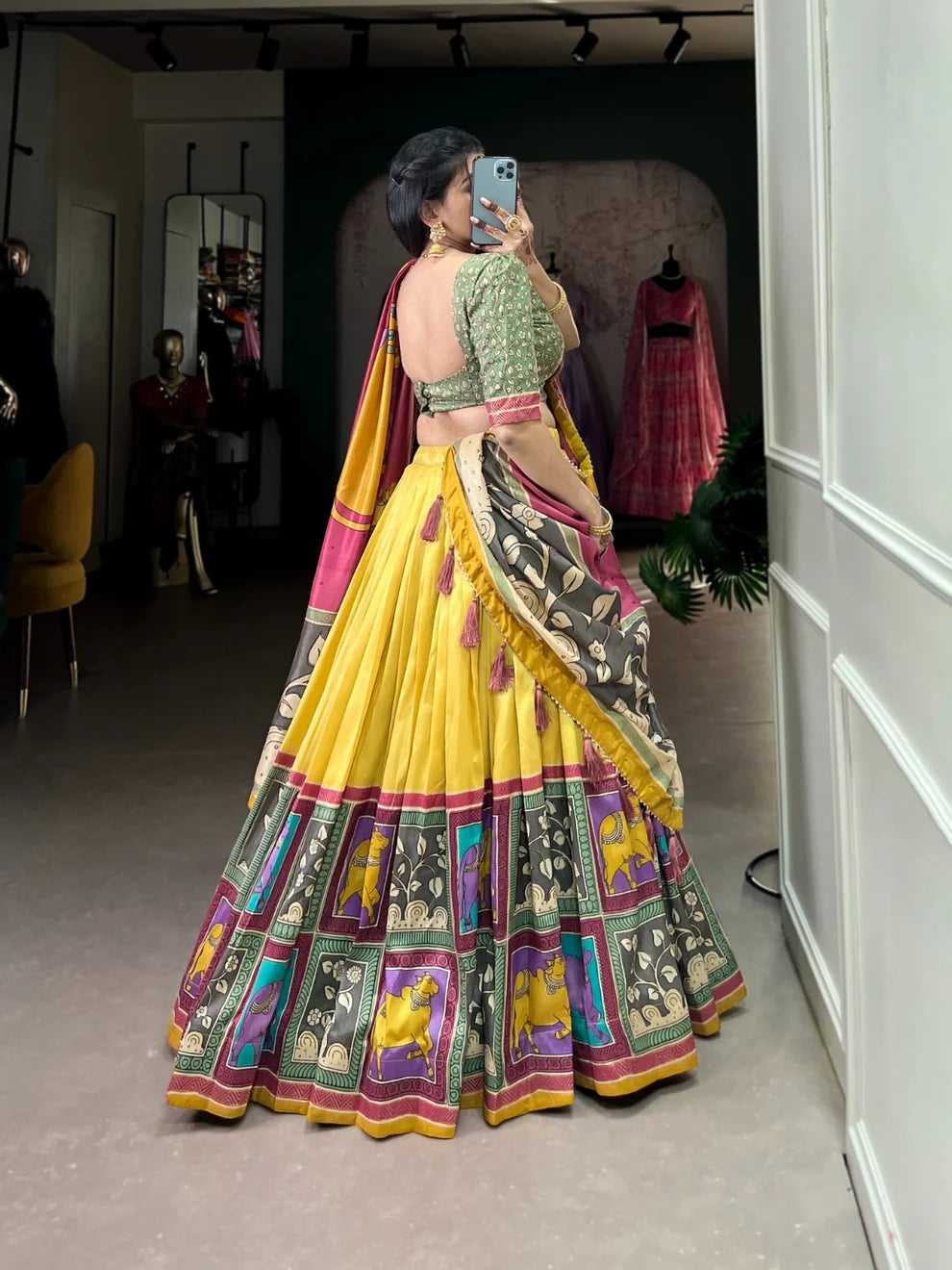 DIXZ FASHION KALAMKARI TUSSAR SILK LEHENGA CHOLI WITH DUPATTA