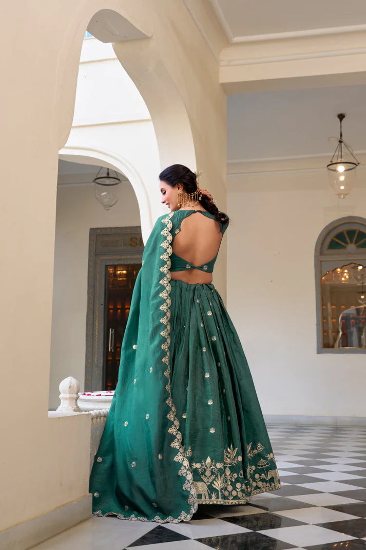 Dixz Fashion Gold Crush Embroidered Lehenga Set with Sequins & Thread Work