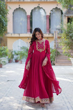 Dixz Fashion Designer Faux Blooming Georgette Gown with Sequins Embroidery & Lace Dupatta