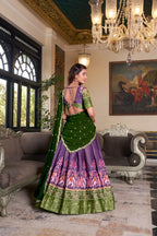 Dixz Fashion Women's Kanchipuram Printed Lehenga Set with Zari Weaving Work & Embroidered Georgette Dupatta