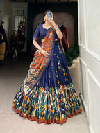 Dixz Fashion Present Tussar Silk Lehenga Set with Kalamkari Print Dupatta