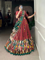 Dixz Fashion Present Tussar Silk Lehenga Set with Kalamkari Print Dupatta