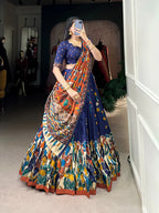 Dixz Fashion Present Tussar Silk Lehenga Set with Kalamkari Print Dupatta