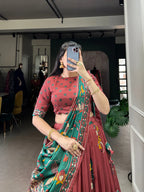 Dixz Fashion Present Tussar Silk Lehenga Set with Kalamkari Print Dupatta