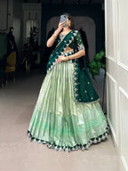Dixz Fashion Women's Zari Kota Stitched Lehenga Set with Embroidered Dupatta and Banglory Blouse
