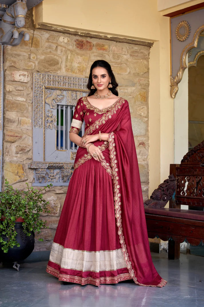 Dixz Fashion Zari Weaving Work Lace Border Belt With Sequins Lace Lehenga set