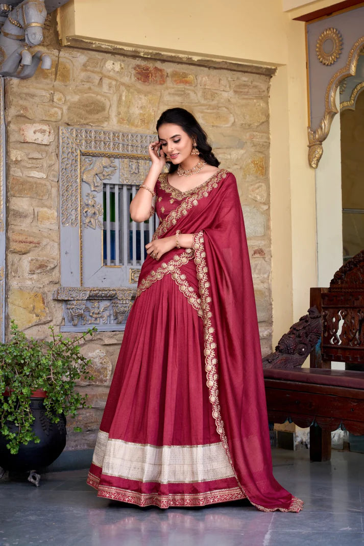 Dixz Fashion Zari Weaving Work Lace Border Belt With Sequins Lace Lehenga set