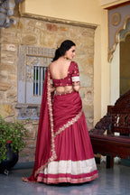 Dixz Fashion Zari Weaving Work Lace Border Belt With Sequins Lace Lehenga set