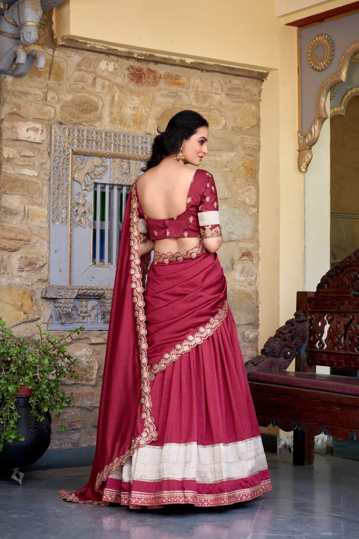 Dixz Fashion Zari Weaving Work Lace Border Belt With Sequins Lace Lehenga set