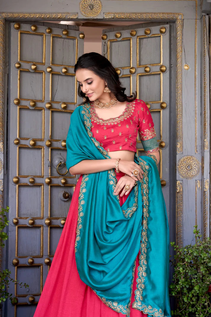 Dixz Fashion Zari Weaving Work Lace Border Belt With Sequins Lace Lehenga set