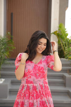 Dixz Fashion Desirable Women's Fully Flair Gown Made With Faux Georgette Fabrics With Print