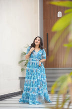 Dixz Fashion Desirable Women's Fully Flair Gown Made With Faux Georgette Fabrics With Print