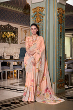 DIXZ FASHION GEORGETTE PRINTED WITH PEARL LACE BORDER SAREE, Peach (Copy)