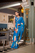 DIXZ FASHION GEORGETTE PRINTED WITH PEARL LACE BORDER SAREE, Peach (Copy)