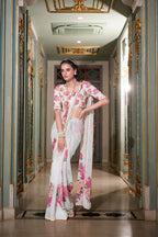 DIXZ FASHION GEORGETTE PRINTED WITH PEARL LACE BORDER SAREE, Peach (Copy)