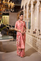 DIXZ FASHION GEORGETTE PRINTED WITH PEARL LACE BORDER SAREE, Peach (Copy)