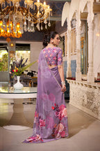 GEORGETTE PRINTED WITH PEARL LACE BORDER SAREE, LAVENDER