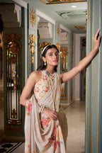 DIXZ FASHION GEORGETTE PRINTED WITH PEARL LACE BORDER SAREE, Peach (Copy)