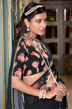 DIXZ FASHION GEORGETTE PRINTED WITH PEARL LACE BORDER SAREE, Peach (Copy)