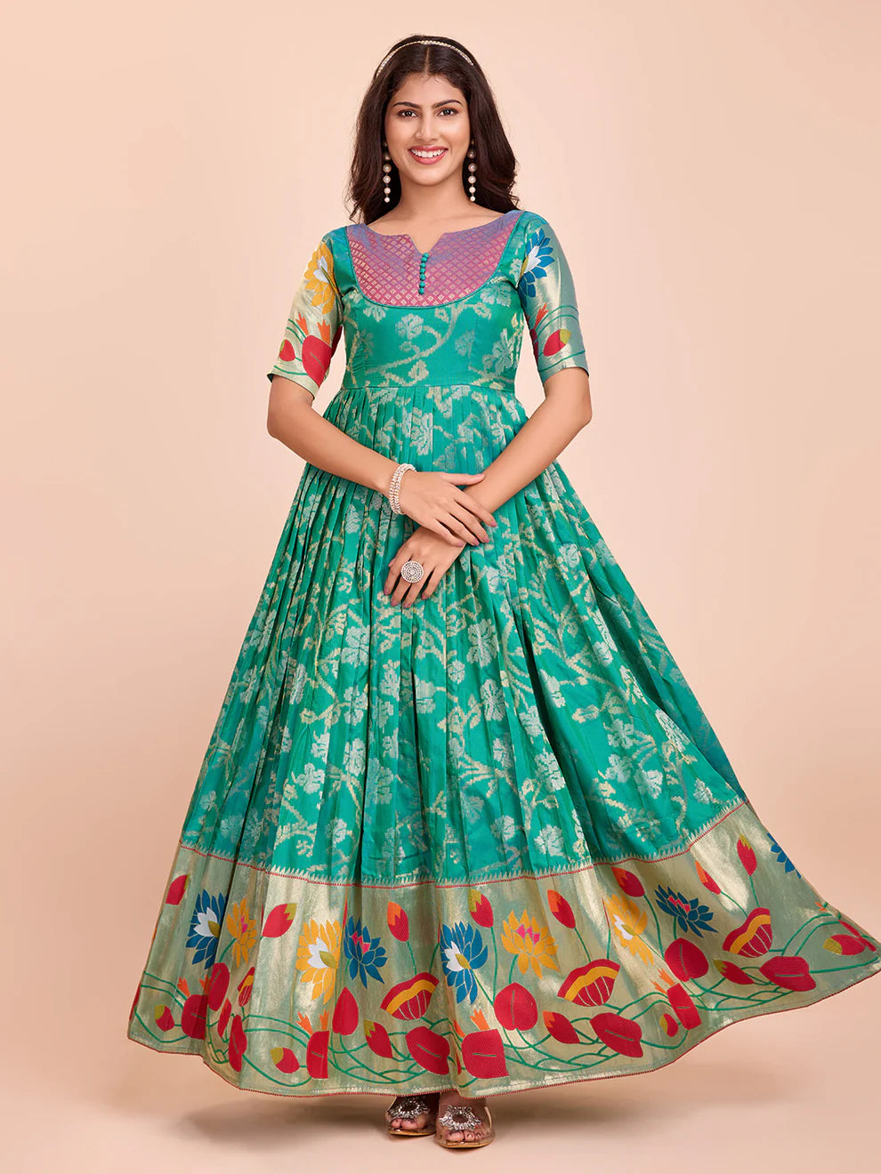 Dixz Fashion Celebrate in Style with Our Contemporary Banarasi Weaving Gown 👗
