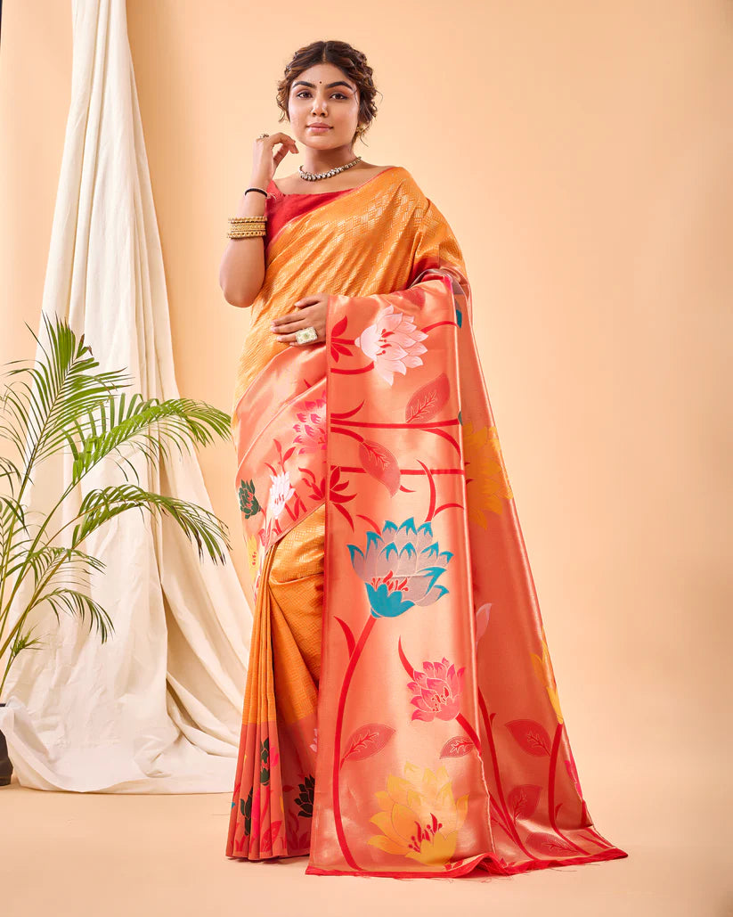 Dixz Fashion Fulrani Pure Paithani Silk Saree with Big Border & Meenakari Motifs