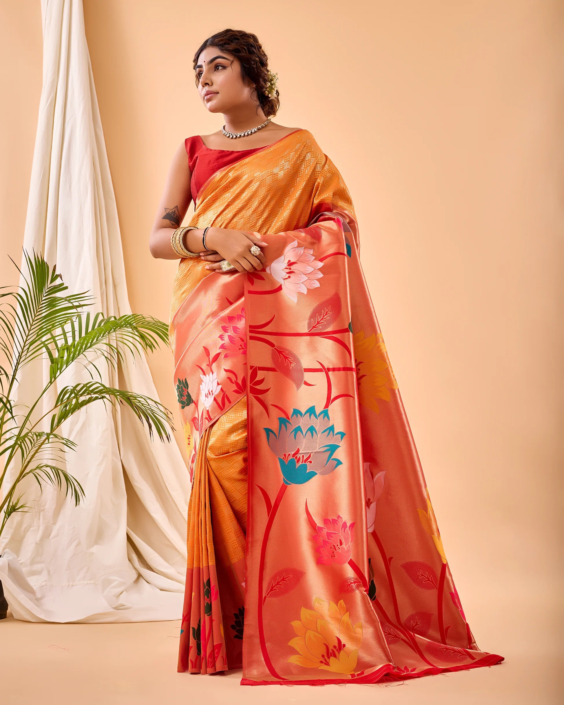 Dixz Fashion Fulrani Pure Paithani Silk Saree with Big Border & Meenakari Motifs