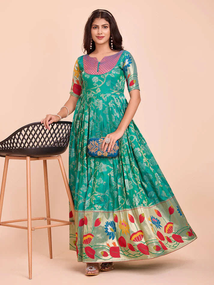 Dixz Fashion Celebrate in Style with Our Contemporary Banarasi Weaving Gown 👗