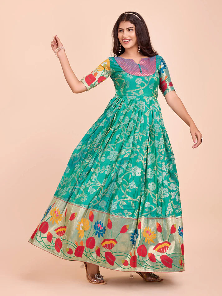 Dixz Fashion Celebrate in Style with Our Contemporary Banarasi Weaving Gown 👗